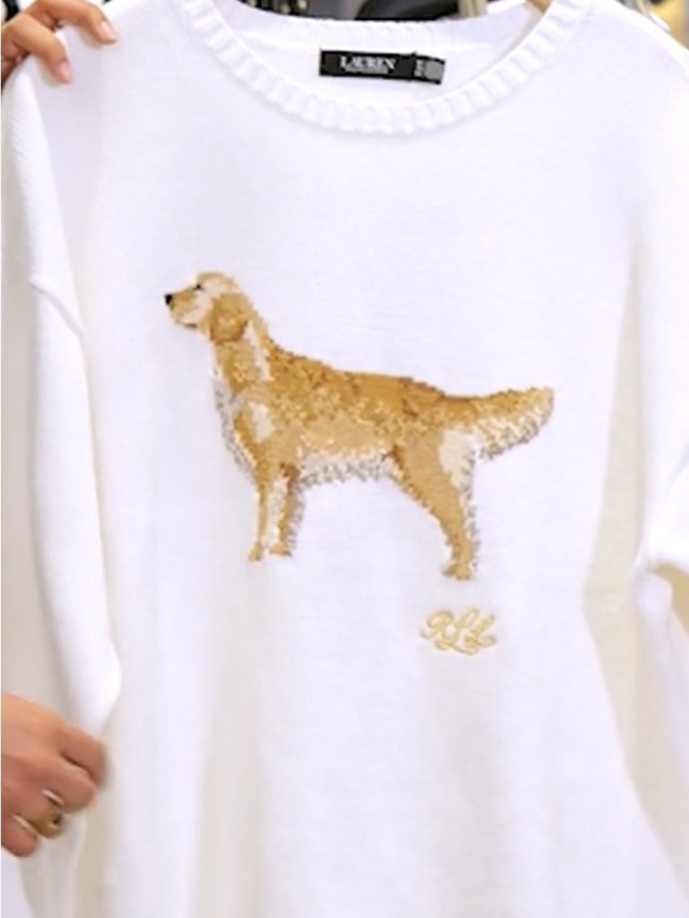 Ralph Lauren Woman’s Off White Intarsia-Knit Vizsla Crewneck Sweater Sz XXL NWT - Picture 13 of 13